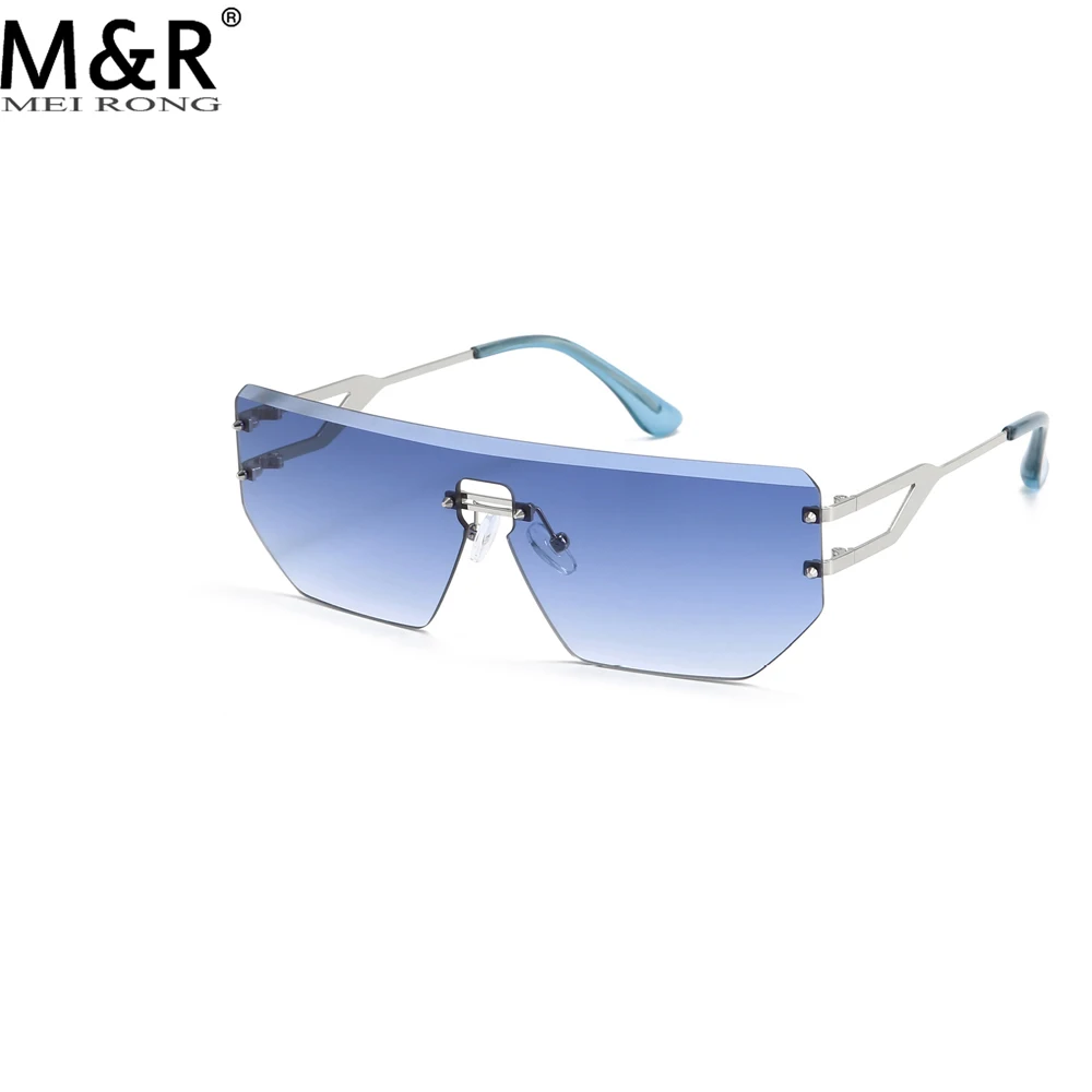 2024 Fashion Women's Borderless Sunglasses Personalized Gradient Metal Hollow Out Glasses Frame Men's Outdoor Driving Sunnies