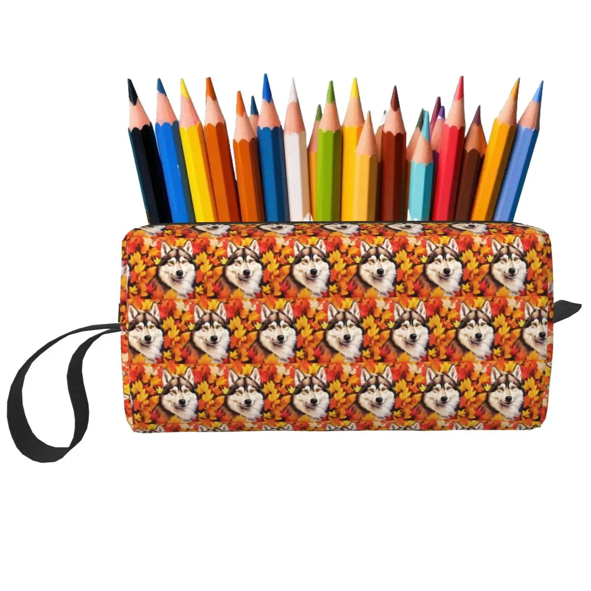 Autumn Fall Siberian Husky Dog Makeup Bag Cosmetic Organizer Toiletry Cosmetic Bag for Women Beauty Travel Pencil Case