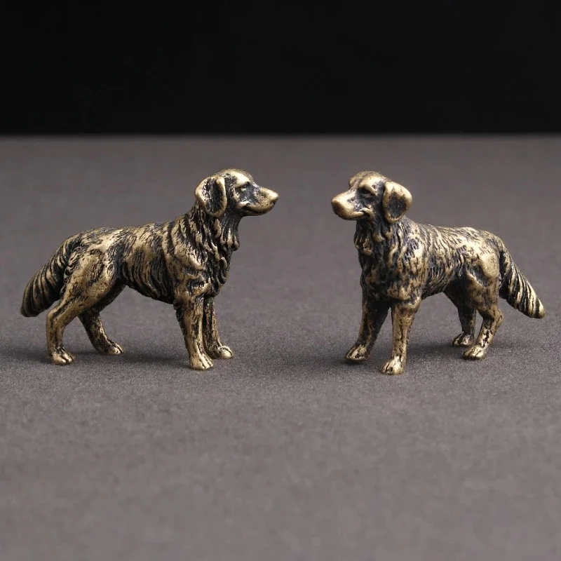 Estatua pequeña de perro Animal del zodiaco, mascota de té, figuras de hound de cobre antiguo, adornos de escritorio en miniatura, decoraciones para el hogar, artesanías para cachorros