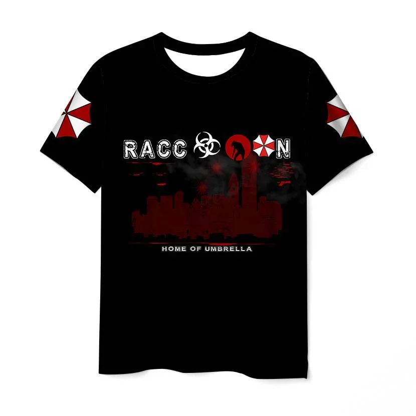 Camiseta de juego con estampado 3D de Resident Evil, ropa deportiva informal de verano para niños, camisa holgada con estampado de cuello redondo para hombres y mujeres