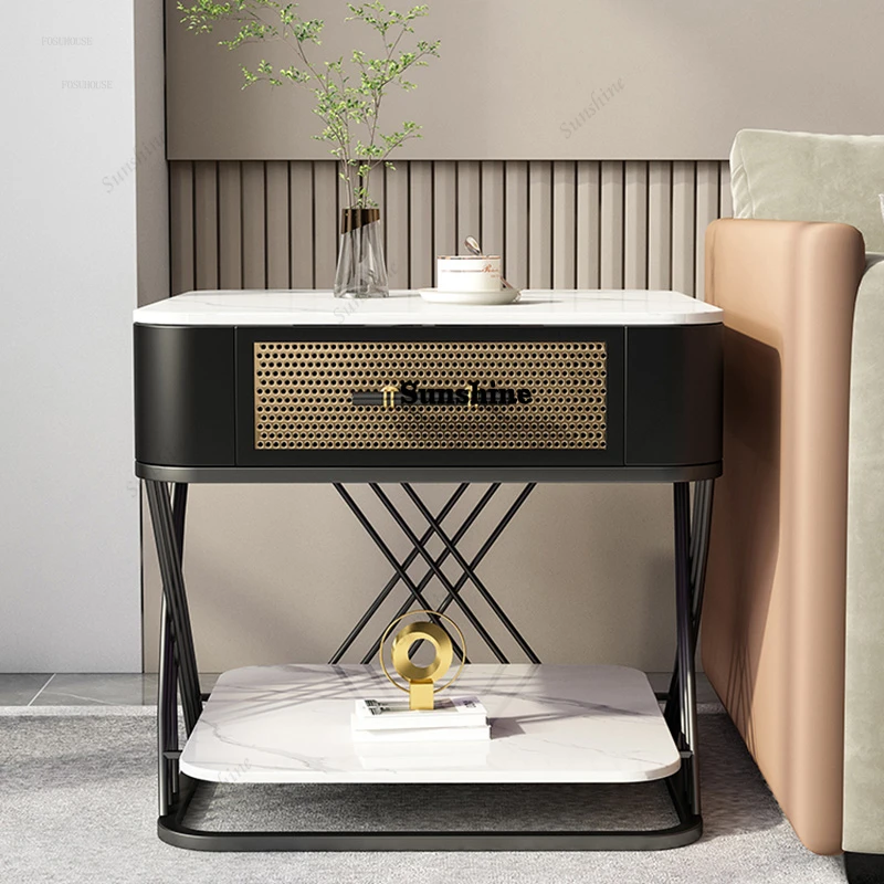 Light Luxury Slate Coffee Tables Home Living Room Sofa Table Simple Bedside Round Tables Modern Creative Balcony Small Tea Table