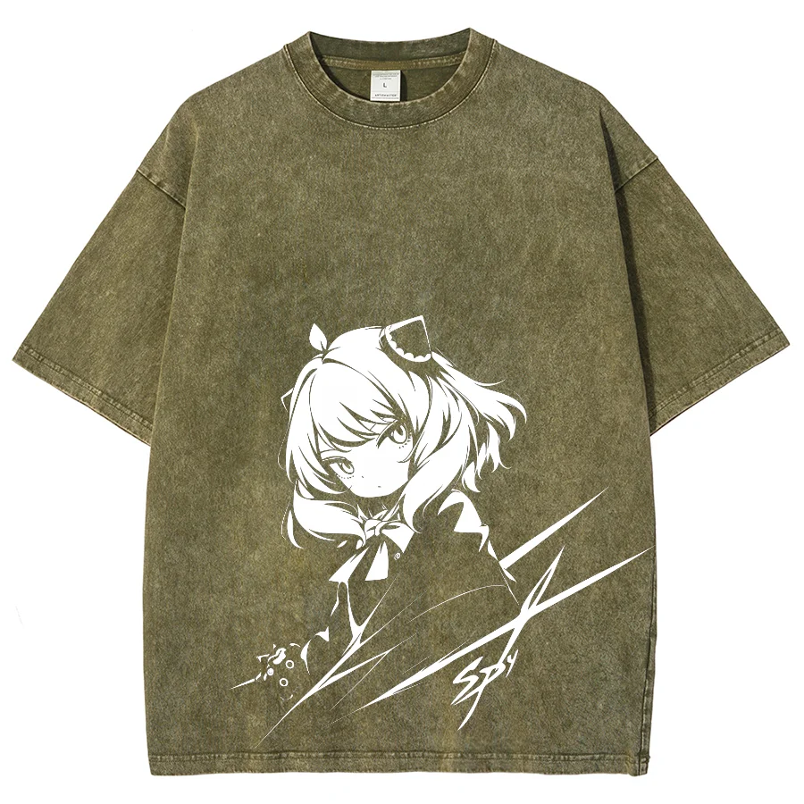 Japanese Anime-Style Character Portrait Print Women's T-Shirt Loose Oversized Wash Short Sleeve Girly Sweetheart Casual Top