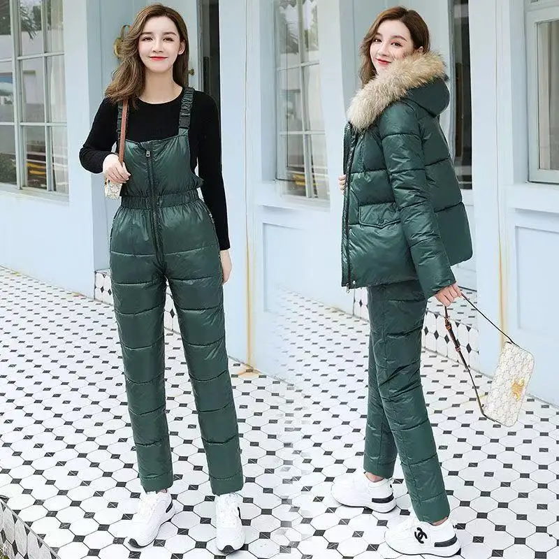 Down Cotton-padded Jacket Two-piece Women's 2026 Winter New Fashion Padded Warm Plus Size Cotton-padded Trousers Suit Tide