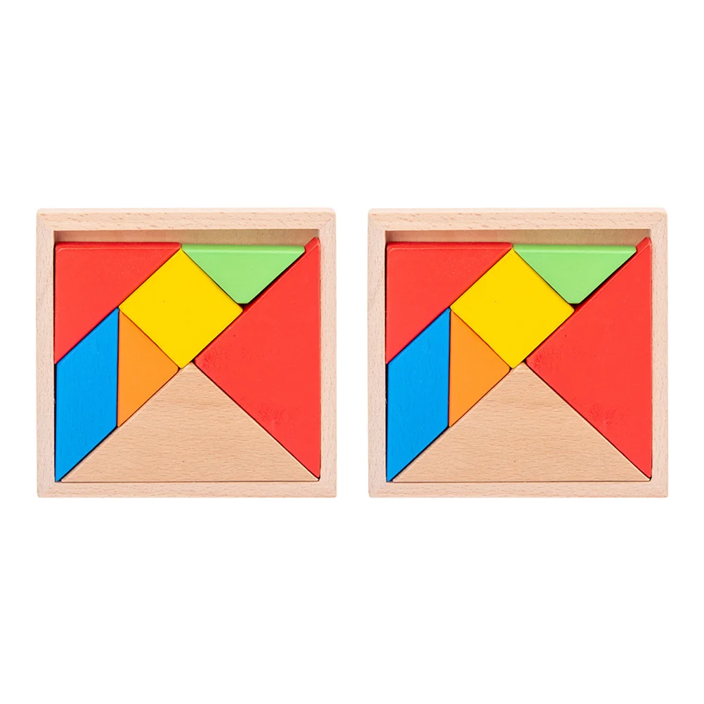2 conjunto 2 conjuntos de madeira tangram jigsaw 12x12cm colorido aprendizagem precoce quebra-cabeça para crianças forma reconhecimento cérebro jogo