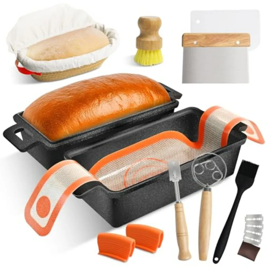 

Чугунные формы для хлеба 9 × 5 дюймов с крышкой для выпечки хлеба, форма для хлеба 2 в 1 с принадлежностями для выпечки хлеба на тыкве