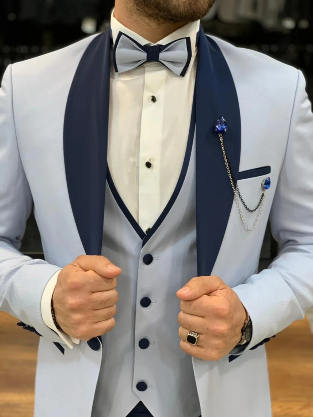Formal Handsome Men's 3 Pieces Office Interview Sets Fashionable Elegant Shawl Lapel Suits Dancing Set Chic Tuxedo Party Wear