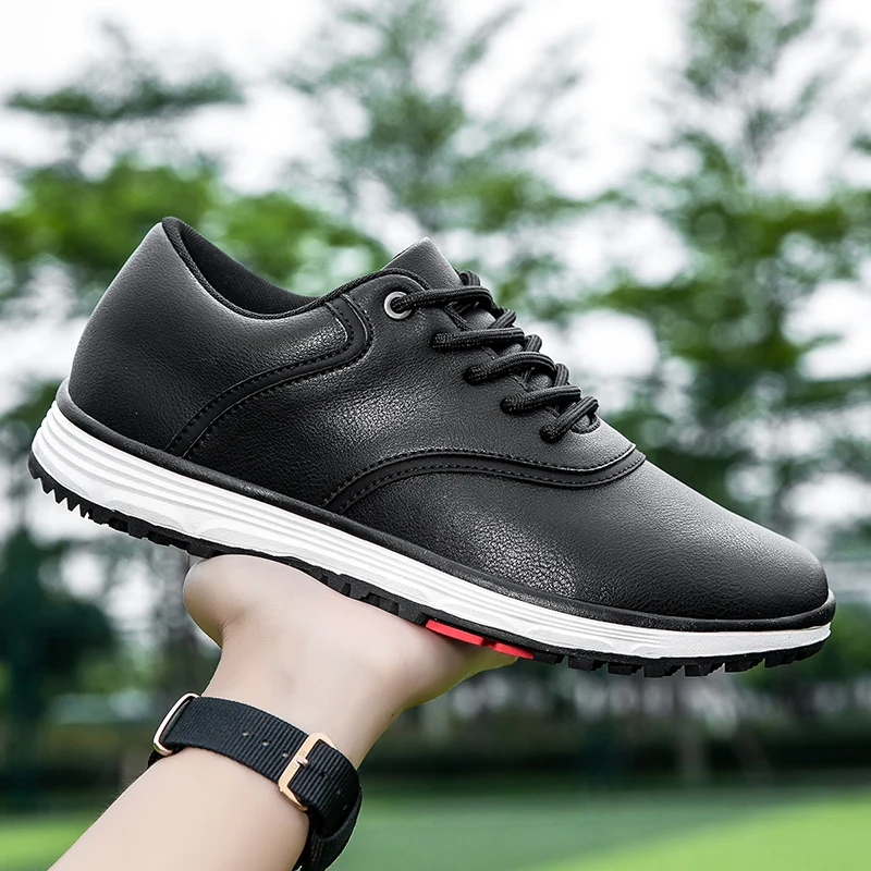 Sport Golf Shoes for Men Outdoor Male Fashon Soft Walking Sneakers Leather Black Gray Man Waterproof Golf Spikeless Sneakers