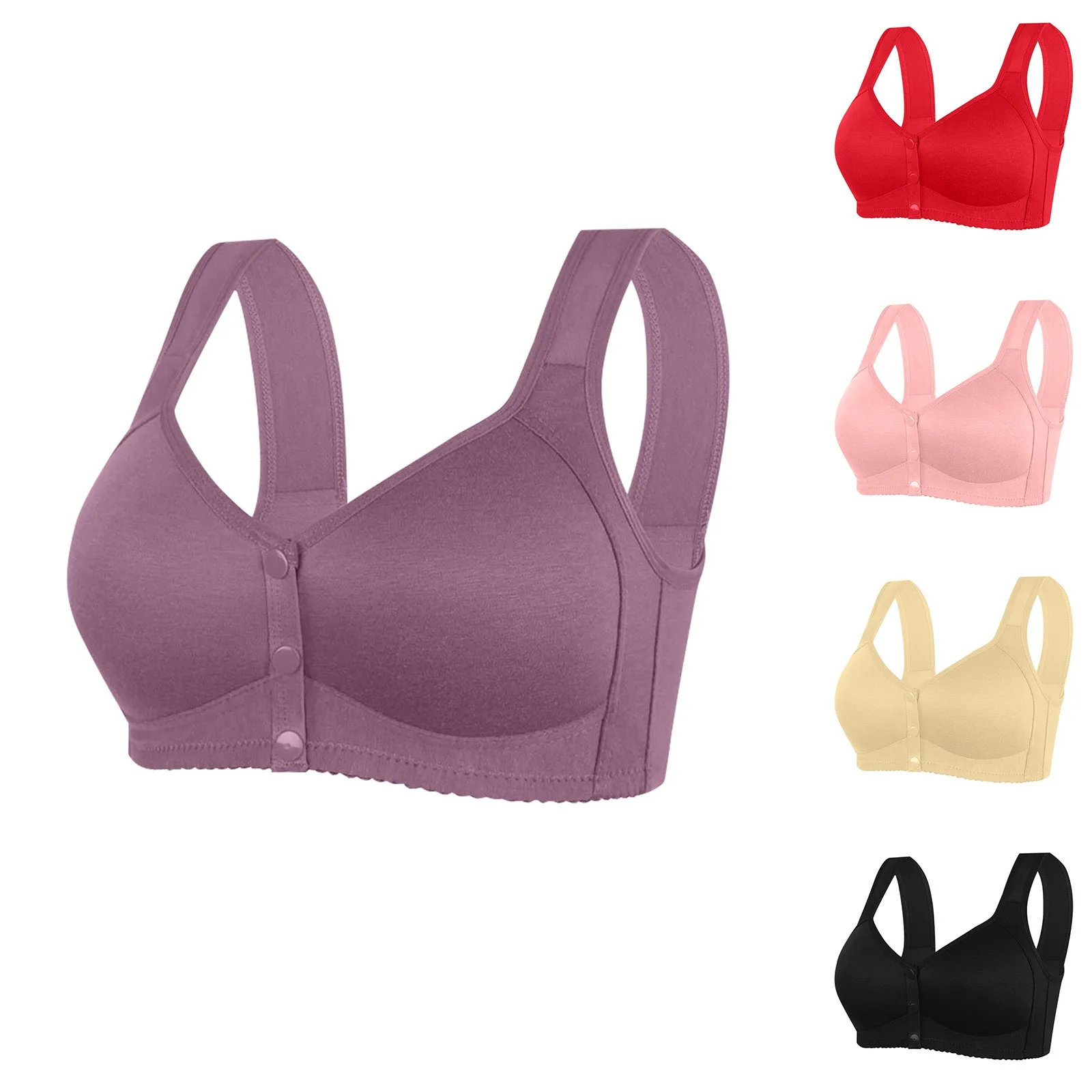 Нижнее белье большого размера, Женский однотонный удобный бюстгальтер без стальных колец с застежкой спереди, повседневный Универсальный бюстгальтер
