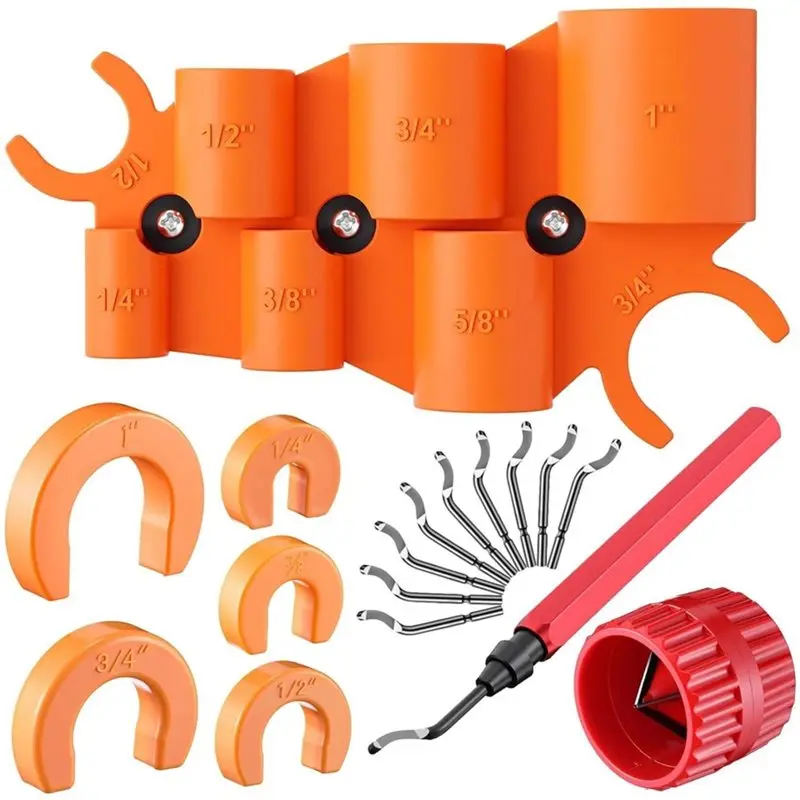 ABMR-Complete 18-teiliges Sanitärwerkzeug-Set, Rohrtiefenmesser, Reibahle & 10 Ersatz-HSS-Klingen für Kupfer/PVC/PEX/CPVC