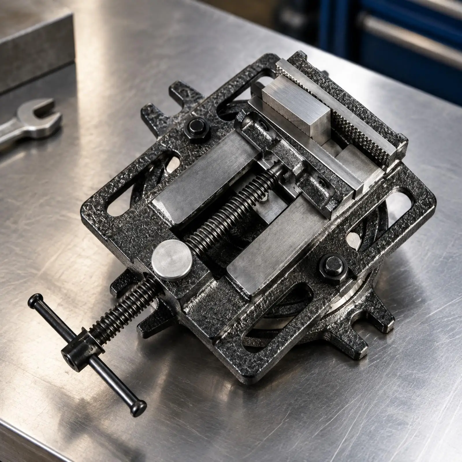 Cast-Metal Bench Vise Heavy Duty Vise with Sliding Jaw Stable Bench Vice for Projects, Fabrication Work, Machine Table