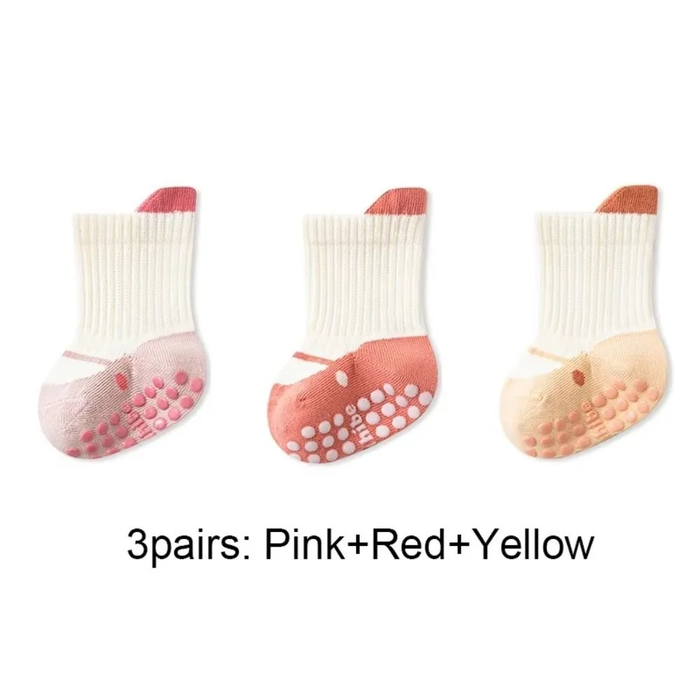 3 Pairs Rubber Grip Sole Anti-Slip Socks Soft Cotton Non-Slip Toddler Cotton Socks Elastic Cuff Comfortable Baby Grip Socks