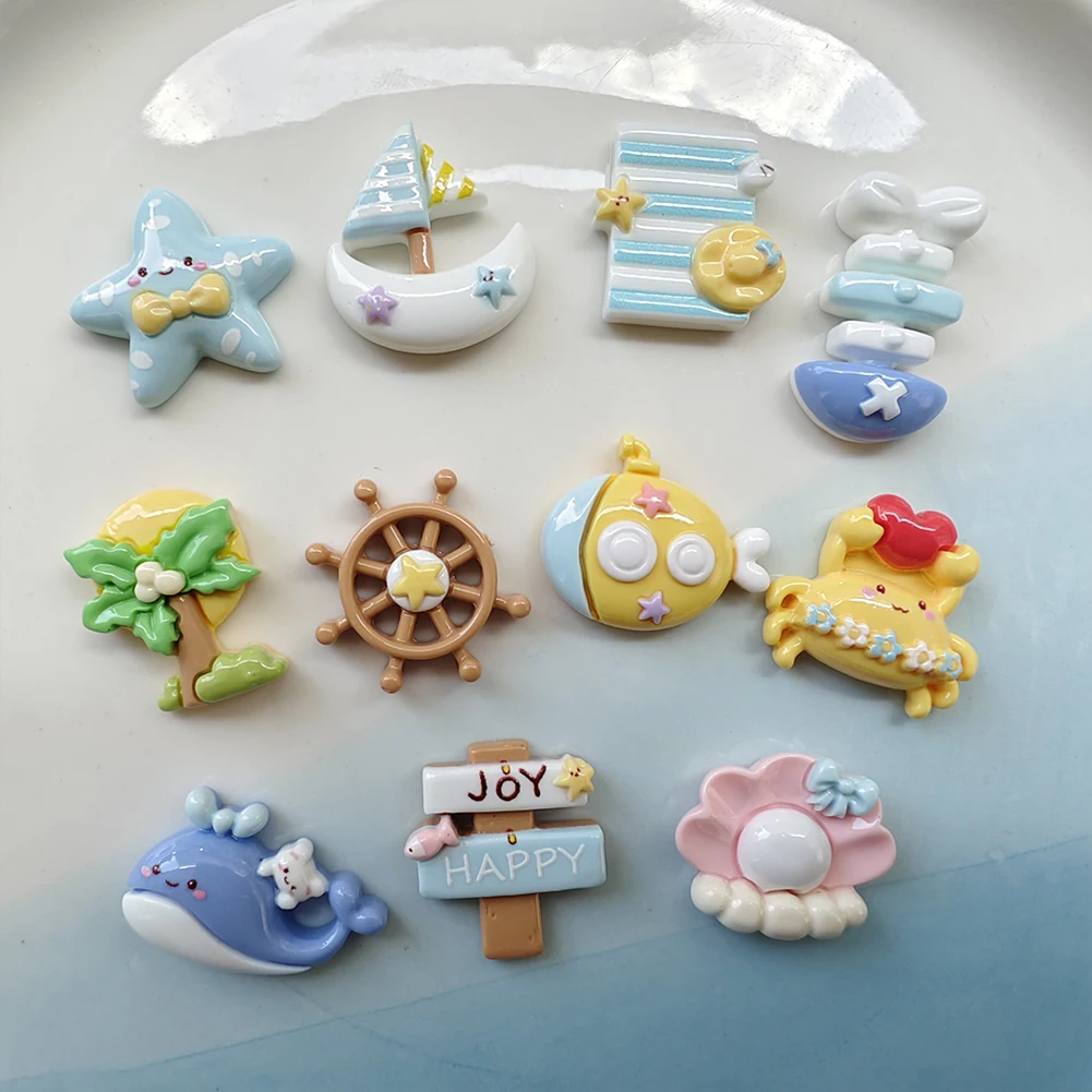 11pcs Cartoon Marine Organism Fridge Magnets Resin Refrigerator Sticker Dolphins Coconut trees Sailboats Shell Fridge Stickers