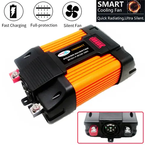 1000W Car Power Inverter Pure Sine Wave Dual USB Ports Outlets Car Inverter DC 10.5V~15V AC110V 60HZ Battery Display