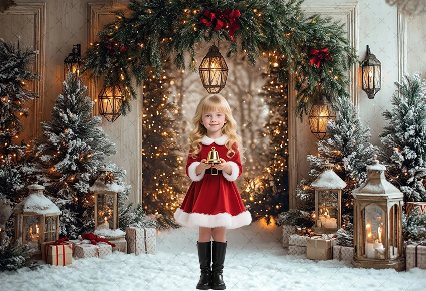 Świąteczny Tło Fotograficzne z Motywem Łuku, Drzwi, Choinki, Eleganckiej Dekoracji Ściennych, Idealne na Imprezy Rodzinne, Portrety Dziecięce i Dekoracje Wnętrz. — zdjęcie produktu 2