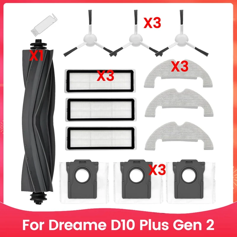 

ABPQ-For Dreame D10 Plus Gen 2 Robot Vacuum Cleaner Main Side Brush Hepa Filters Dust Bags Robot Replacement Parts