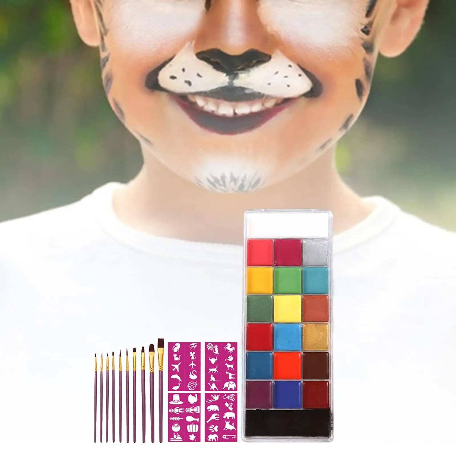20 Colors Face Body Paint with Stencils Brushes for Party Stage Kids Adults