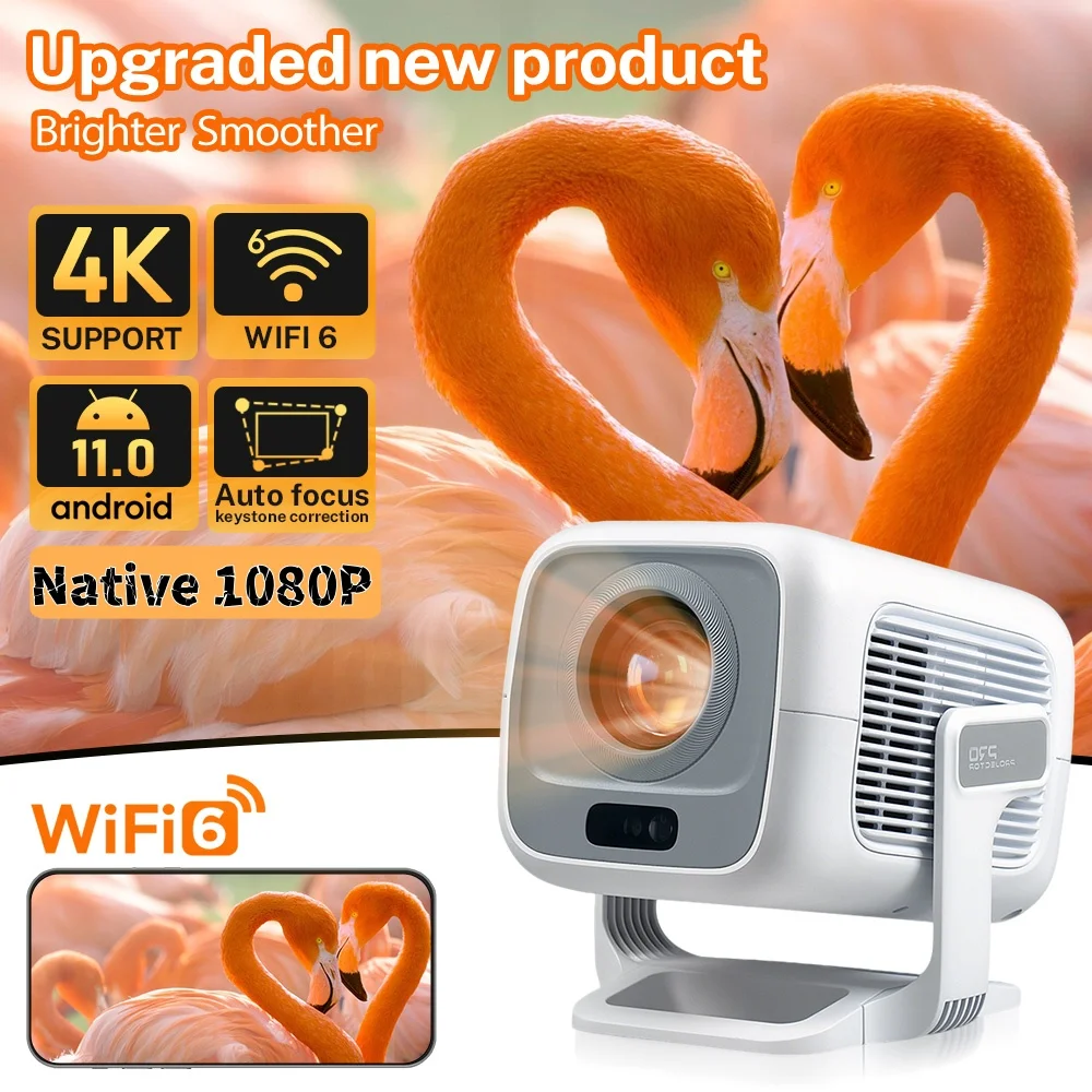 

Lyncast 500ANSI 4K Native Portable Projector 1080P Auto Focus Keystone Correction Android 11 BT5.4 WIFI6 180° Home Cinema