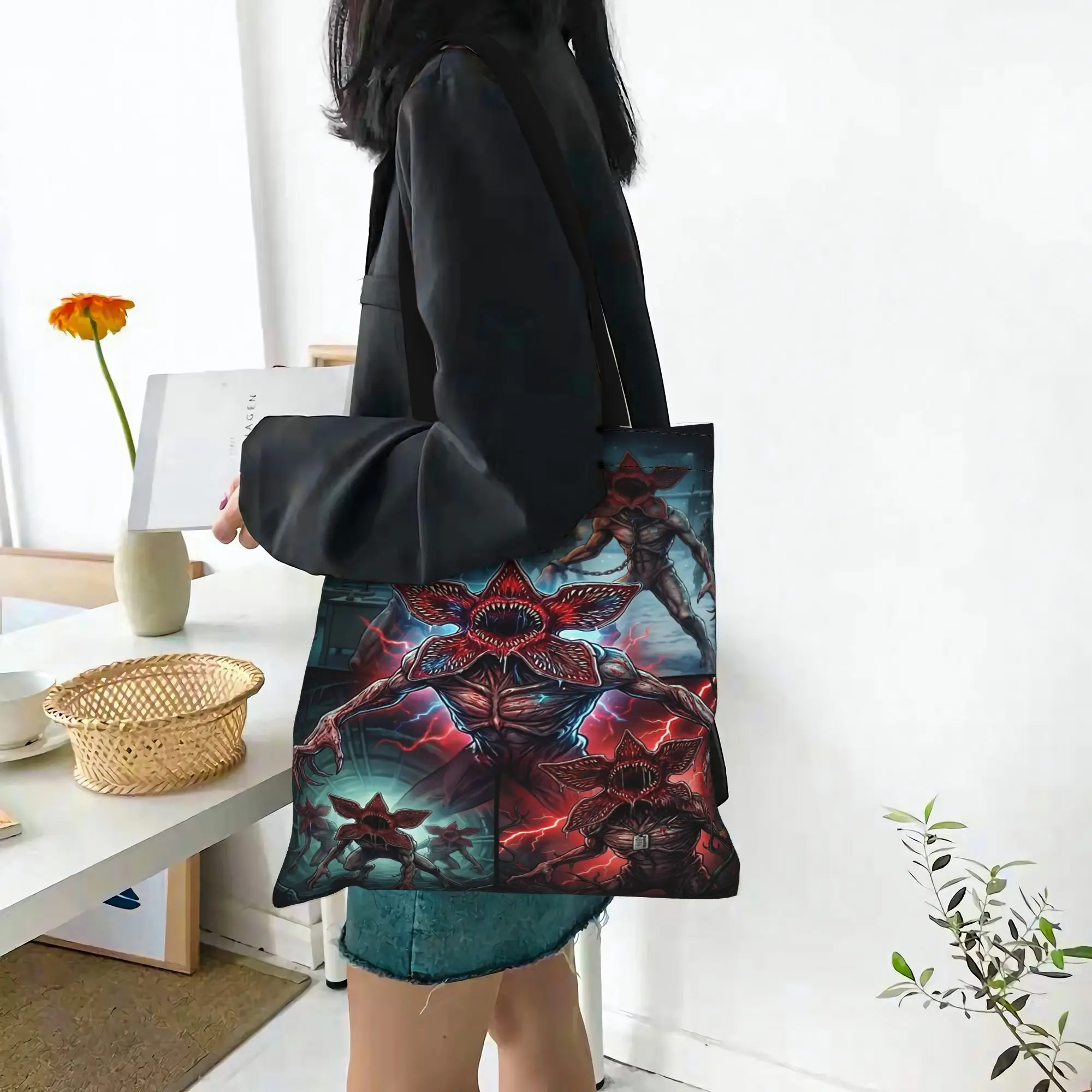 

2026 women's bag Stranger T movie Adventure Reusable Double Sided Canvas Tote Bag Shoulder Handbag