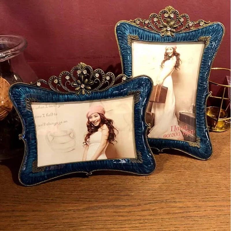 

Nordic Style 6/7Inch Bronze Blue Metal Photo Card Holder Picture Frames Poster FrameFor Table Decoration XC055