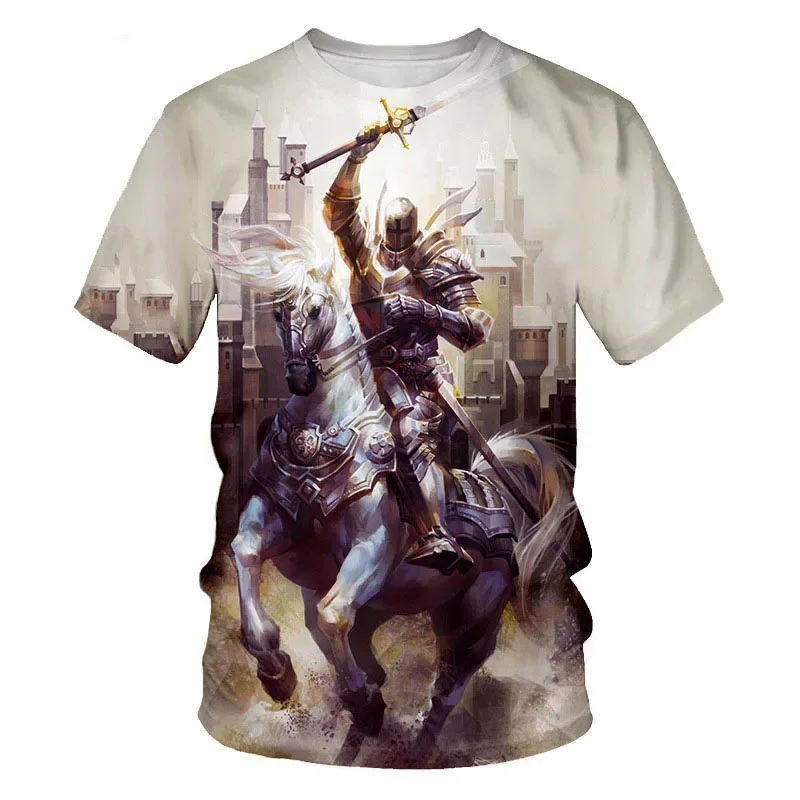 Vintage T-Shirts for Men 3D Print Crusades Graph Casual Short Sleeve Tops Y2k Streetwear Punk Hip Hop Knight Tees Men's Clothing