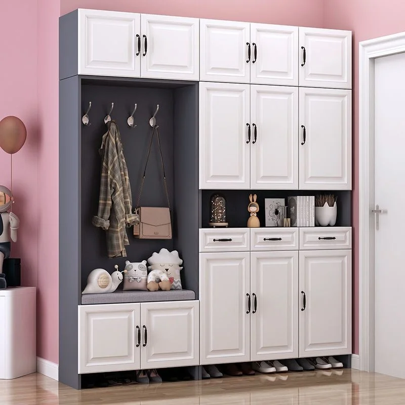 Home shoe cabinet, home door hanger integrated against the wall, simple multi-layer high balcony storage