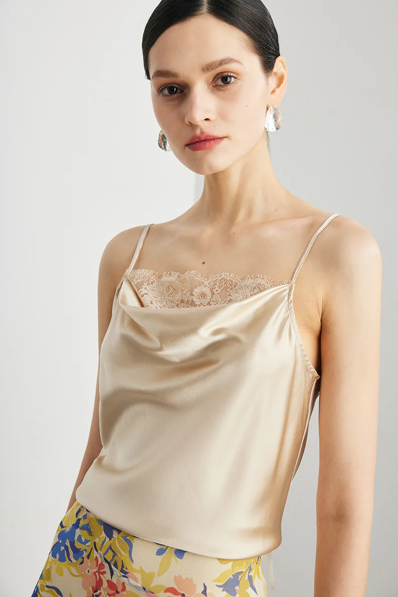 Winsleter-90%Silk 10%Elastane Elegant Sling, Lace Patchwork, Women Versatile Commute Slim Camisole, 2026 Spring Summer T5D968CC