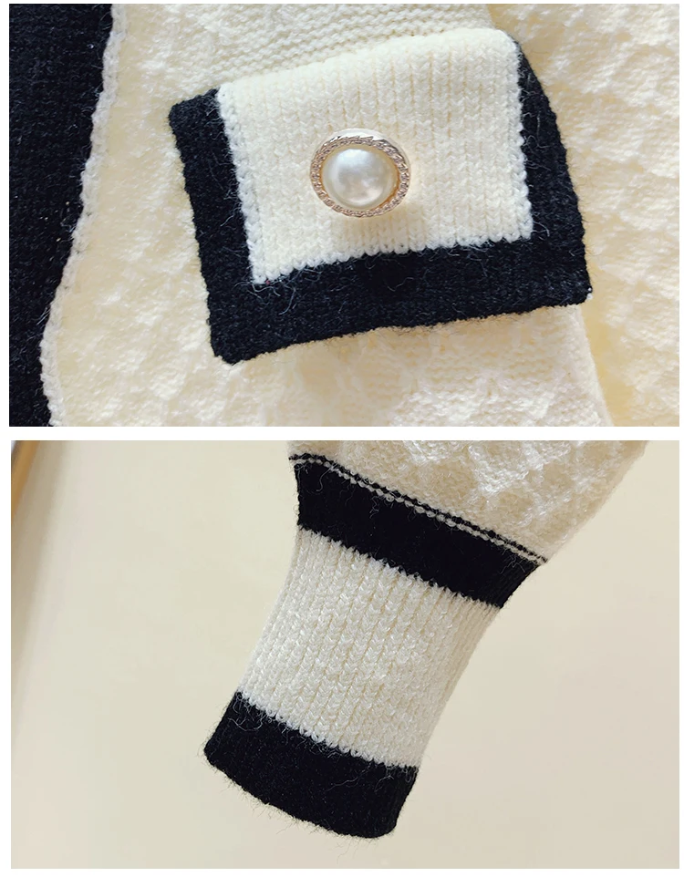 سترة نسائية مع زر لؤلؤي وأكمام طويلة، سترة محبوكة، معطف كاردي للخريف والشتاء، ملابس فرنسية أنيقة #6