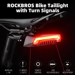 ROCKBROS Remote Control Bicycle Rear Light USB Rechargeable Wireless Waterproof Cycling Turning Rear Lamp Safety Bike Light