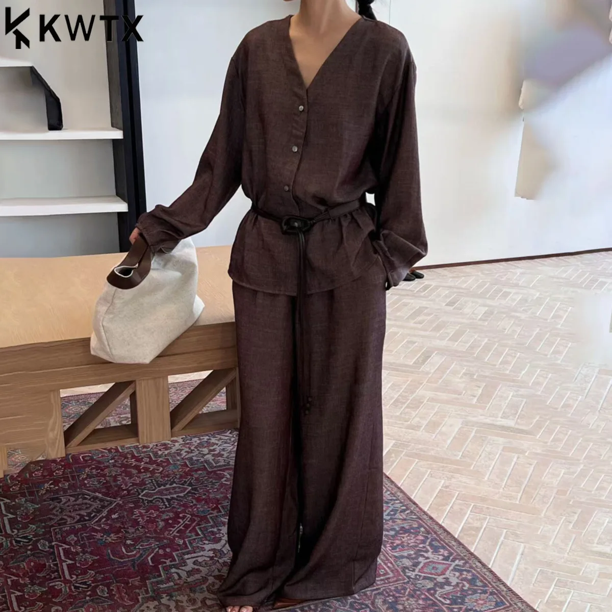 

BJTZ Women’s Minimalist Pullover Top Casual Pants Set Comfort Elegant Designer Premium Quality Workleisure Fall 2025