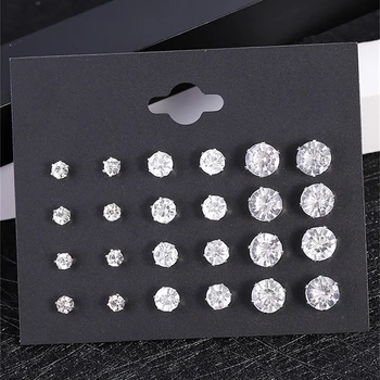 12 Pair/Pack White Shiny Wedding Stud Earrings Set For Women Men Crystal Earrings Jewelry…