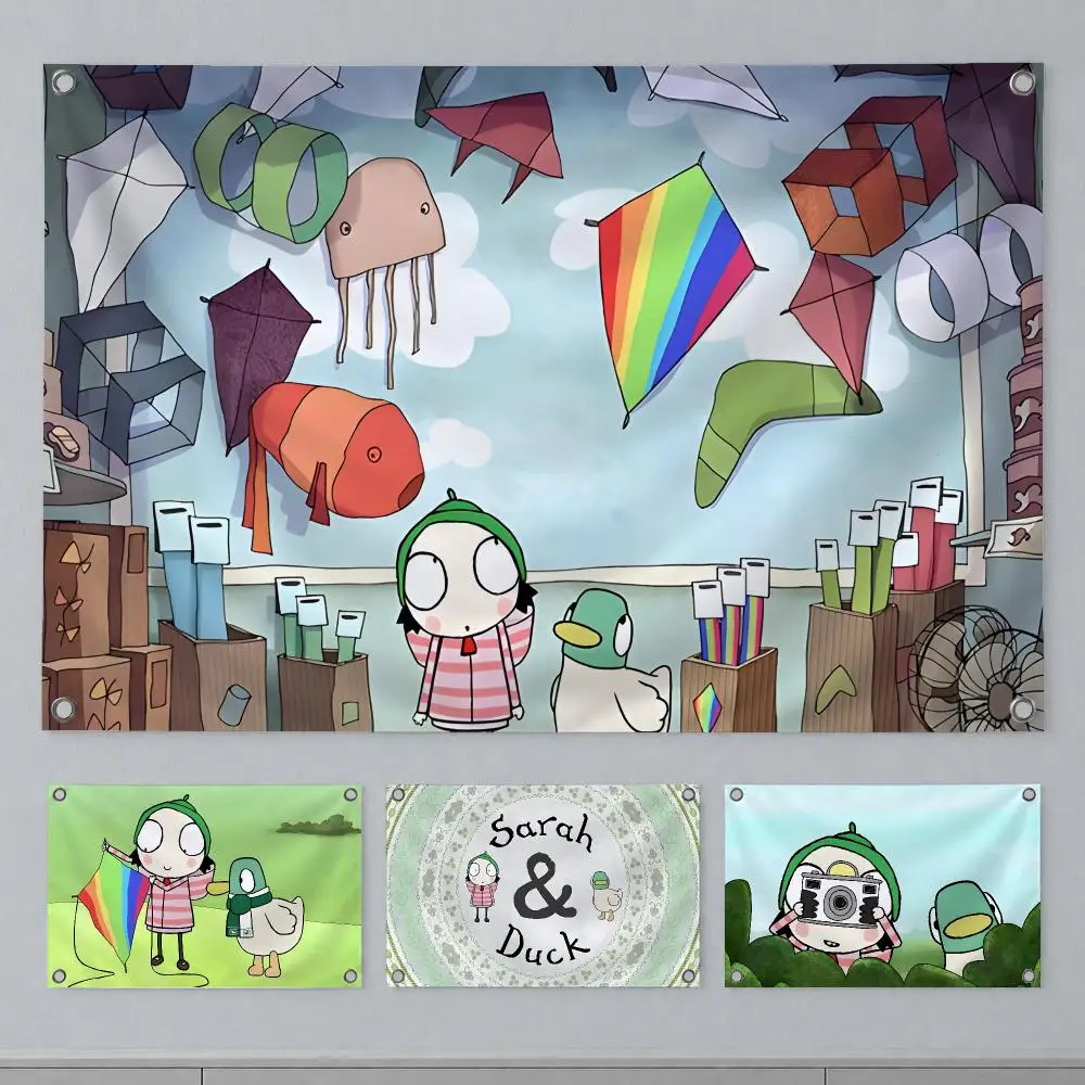 Sweet Character Sarah & Duck Flags Wall Hanging Banner Indoor Outdoor Party Home Wall Decor Backdrop
