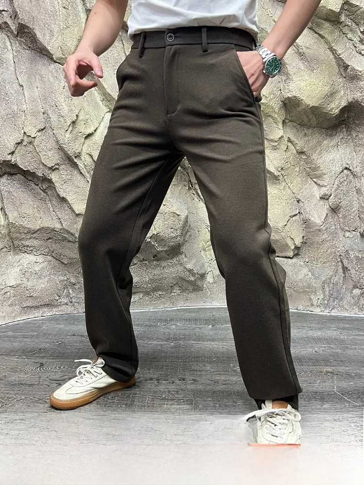 

Busin повседневные мужские прямые шерстяные брюки премиум-класса из мериносовой шерсти, осень-зима, Новое поступление, модные удобные брюки...