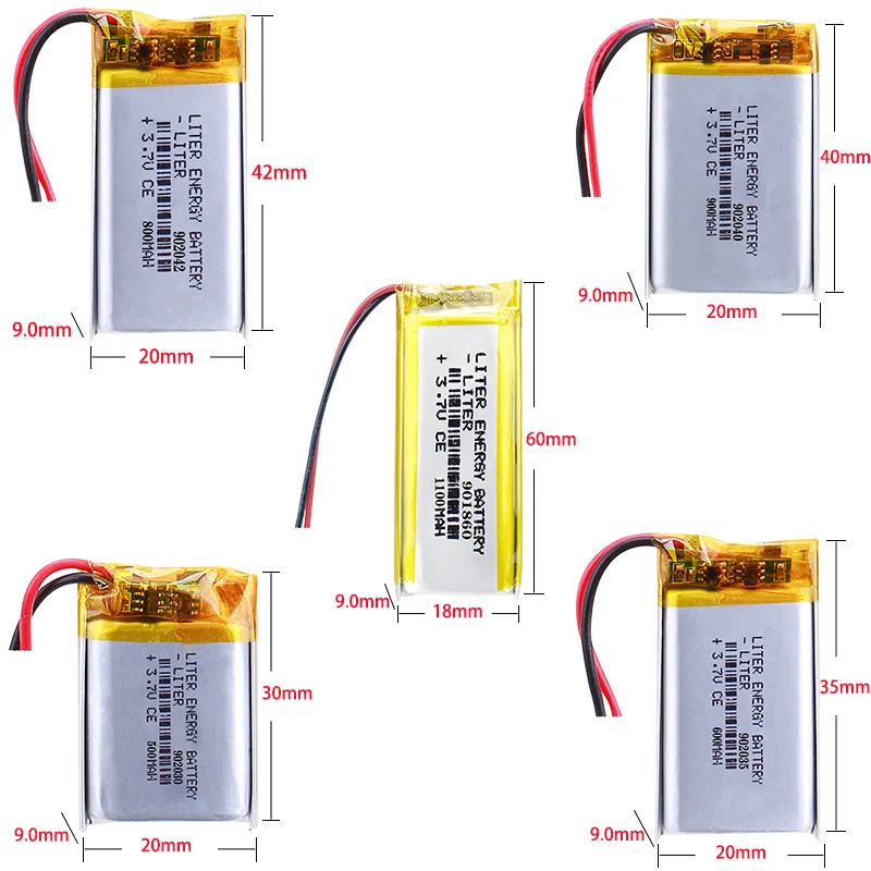 901860 1100mah 902030 500mah 902035 600mah 902040 900mah 902042 800mah 3.7V polymer lithium battery