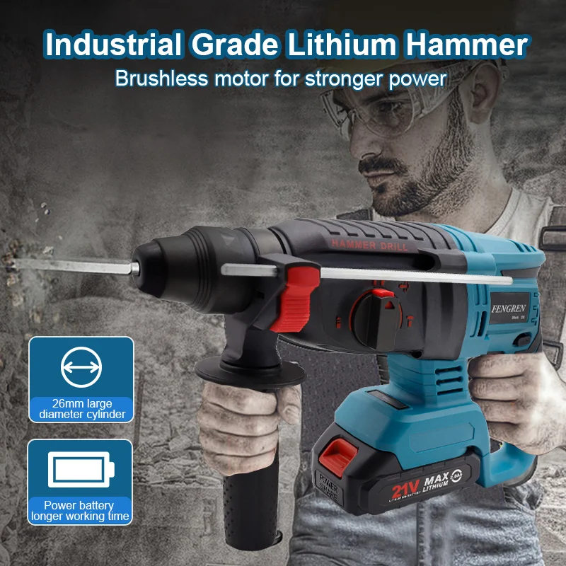 20V Li-ion Battery operated rotary electric hammers cordless drill  impact  with hammer