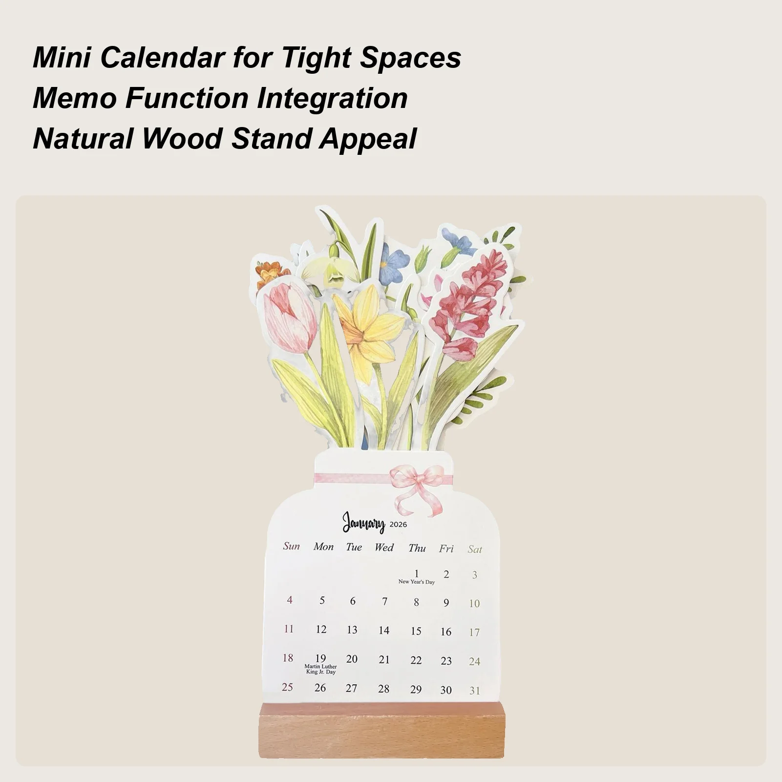 

Small Desk Calendar 2026 Bloomy Flower Mini Desk Calendar With Wooden Base Vertical F-lip Decorative Schedule Planner
