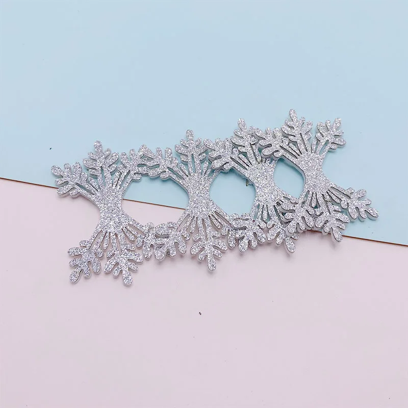 40Pcs 6x4CM Shiny Fabric Snowflake Christmas Appliques For DIY Hair Clip Accessories Garment Headwear Decor Patches