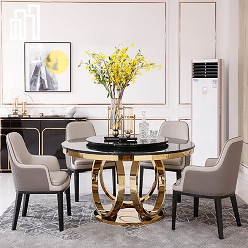 Marble dining table with turntable Italian light luxury dining table and chair combination post-modern style simple western rest