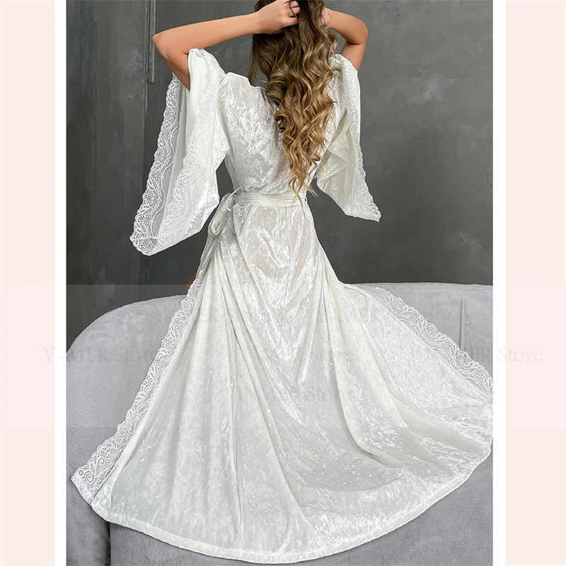 

Big Sleeve Kimono Velour Robe Women Bride Wedding Dress Intimate Lingerie Autumn Winter New Sleepwear Loungewear Bathrobe