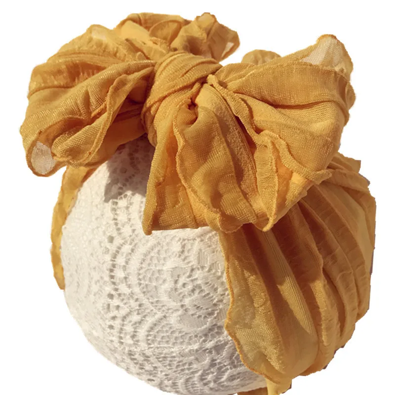 Oversize Lace Bow Baby Hoofdband Brede Zachte Bloem Zijde Haarband Voor Meisje Hoofddeksels Kinderen Boog Knoop Tulband Newbor Baby Headwrap