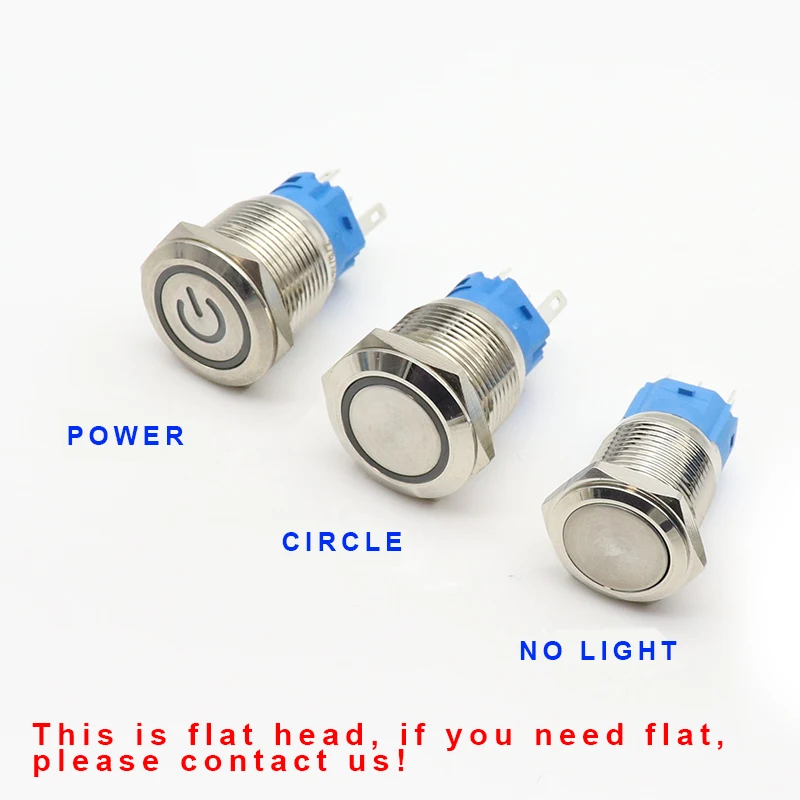 12/16/19/22mm High Round Head Metal Push Button Switch Power Waterproof IP65 LED Light Self-lock Reset Momentary 6V 12V 24V 220V