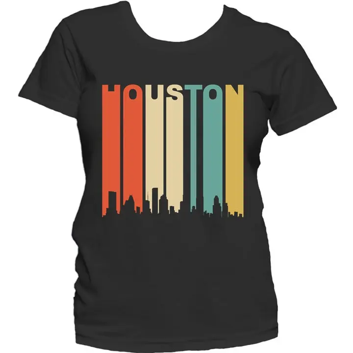 Women's Houston T Shirt Retro 1970's Style Texas Cityscape Downtown Skyline by Really Awesome