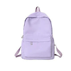 Women Schoolbag Purple Large Capacity School Backpack Smooth Zipper Solid Color Teens Girl Casual Daypack Bag Student Supply ﻿