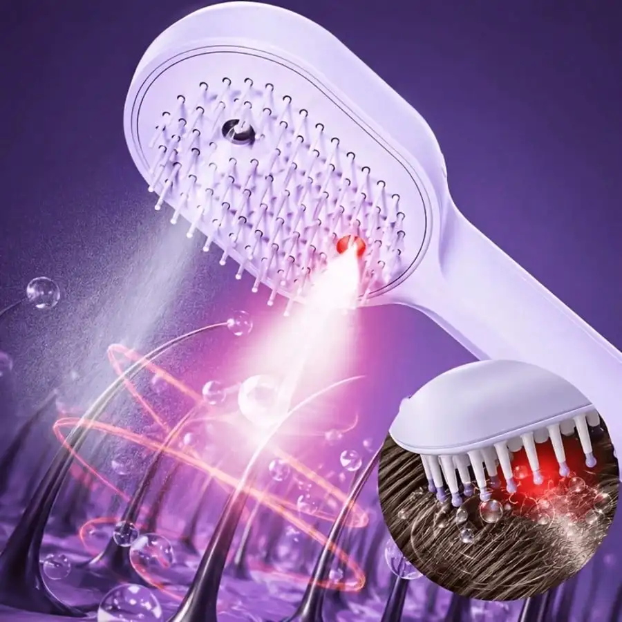 Portable Electric Massage Comb with Nano Mist Spray, One-Touch Retractable Bristles for Easy Hair Cleaning, USB Rechargeable Air Cushion Scalp Massager, Detangling Grooming Brush for All Hair Types
