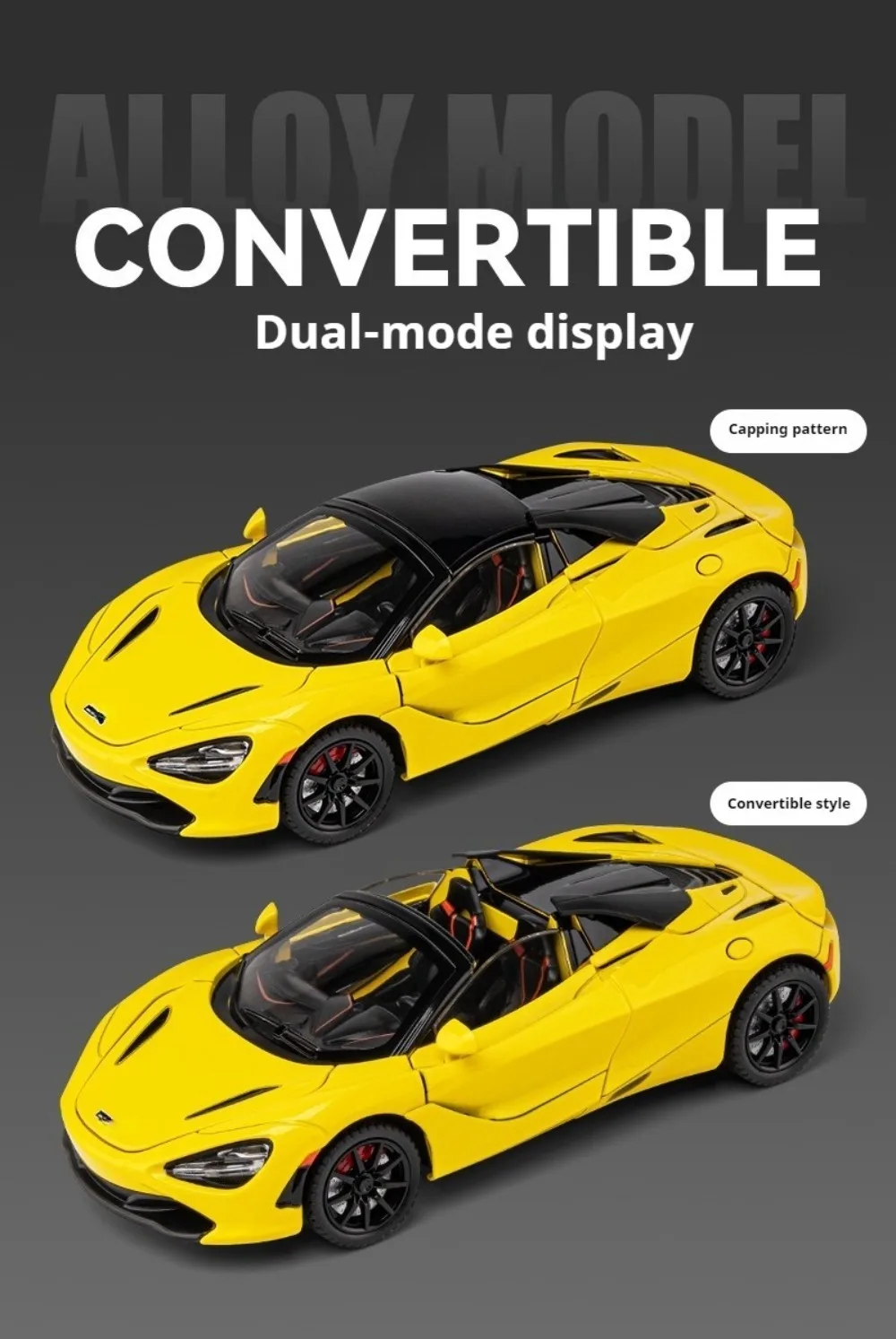 1:24 Senna GTR 720S Miniature Model Alloy Diecast Sports Car Toys Front Wheel Steering Sound Light Pull Back Boys Festival Gifts