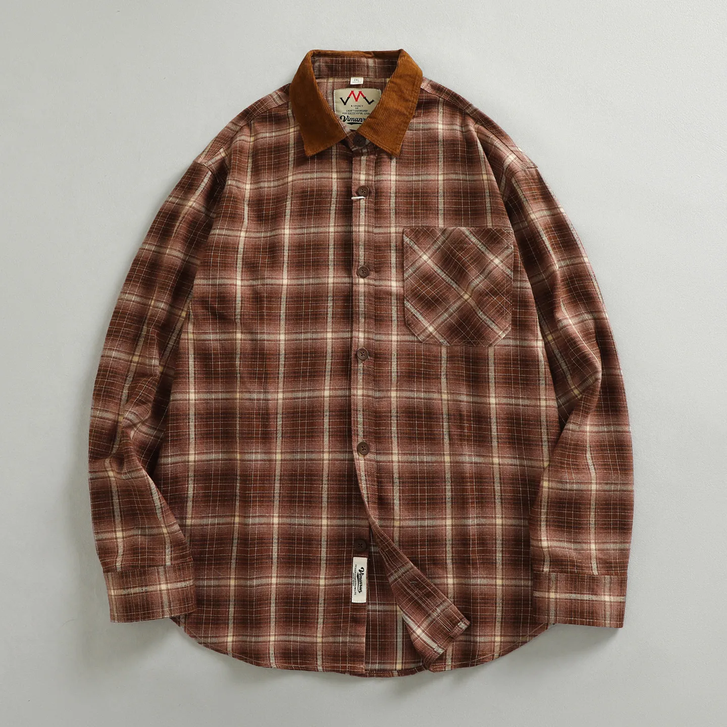 

Модная рубашка в клетку с начесом на весну и осень, с отложным воротником и длинными рукавами, в стиле японской рубашки-куртки.