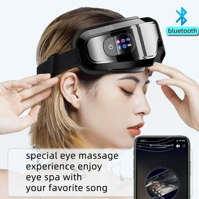 Eye Massager ，with Heat, Vibration and Bluetooth Music, Smart Massage Eye Mask for Eye Strain, Migraines Relief, Improve Sleep