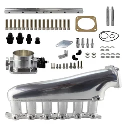 High-Flow Intake Manifold w/Fuel Rail 90mm Throttle Kit For Toyota Supra Chaser 2JZ-GE Black/SIlver