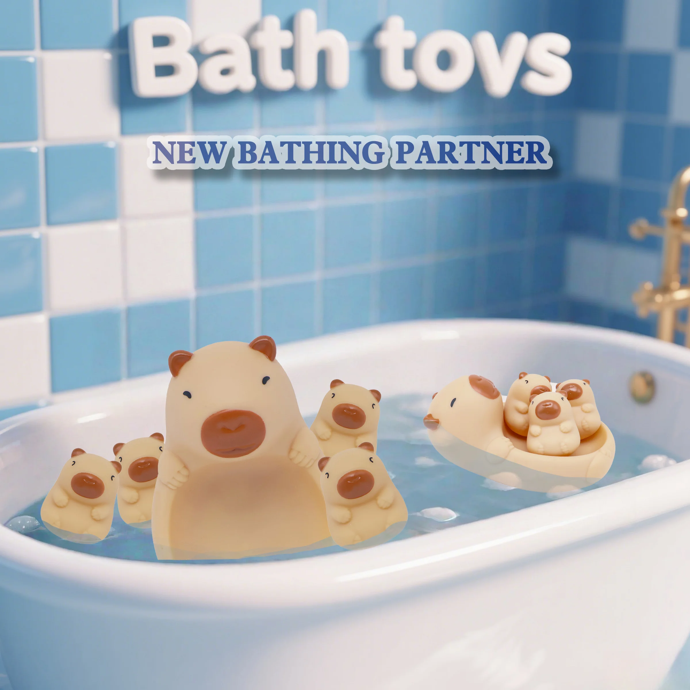 유치원 및 유아 욕실 에나멜 돌고래 귀여운 플로팅 장난감 아기 물놀이 및 물놀이 플로팅 카피바라 및 낚시 그물, 안전하고 무독성 어린이 목욕 대화형 장난감