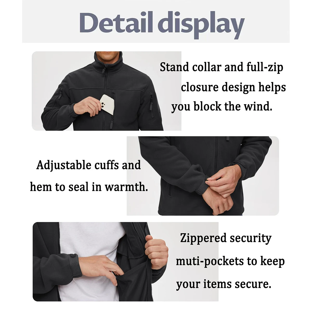 TACVASEN Men's Fleece Jacket Soft Warmth Windproof Full Zip Up Coat Multiple Zipper Pockets Hiking Working Outdoors Windbreaker 33 Sfc9720d43e48423f874378626f8bfdb7k