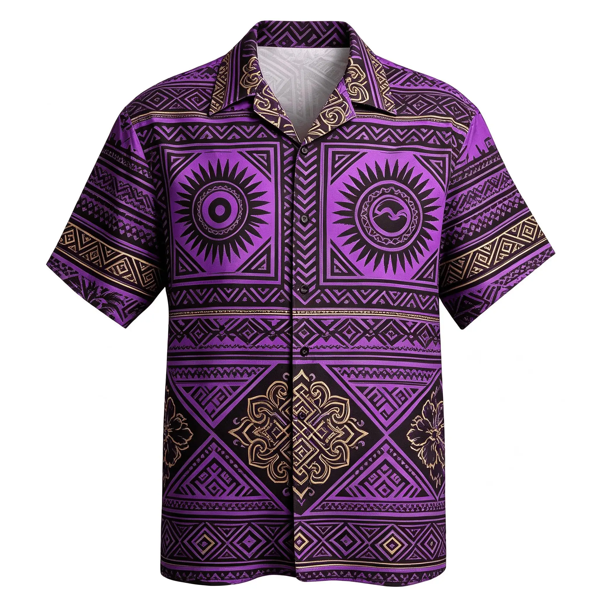 Western Regions Exotic Scenery Printed Shirt, Sunset Tropical Vegetation Element Design, Men's Summer Thin Casual Collar Shirt